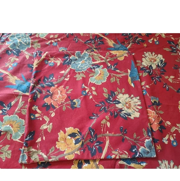 Pottery Barn Red Floral Linen Blend Brighton King Duvet Cover Square Sham Set - Picture 4 of 6
